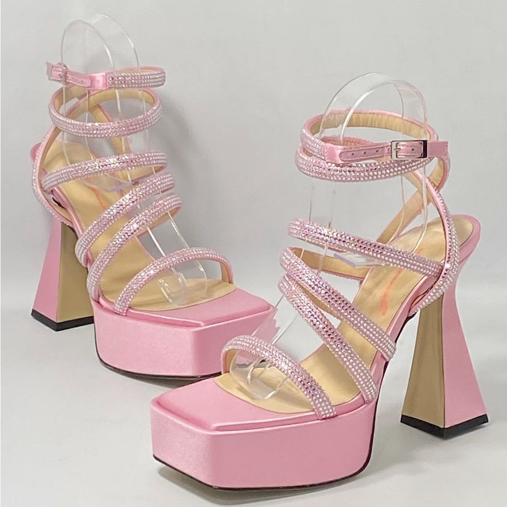 MACH & MACH Crystal-Embellished Satin Platform Sandals size 36